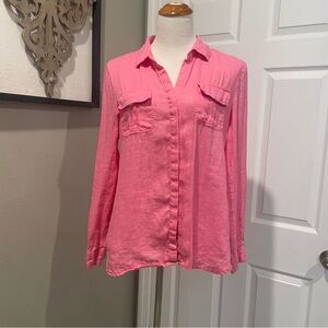 Linen Charter Club Luxury Womens Sz L Linen Shirt Long Slevees  Pink Button Down